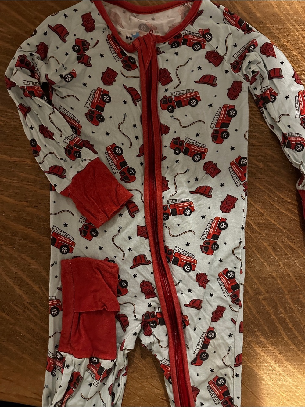 Little One Shop Kids Firetruck Print Zip Romper Pajamas - Red/White